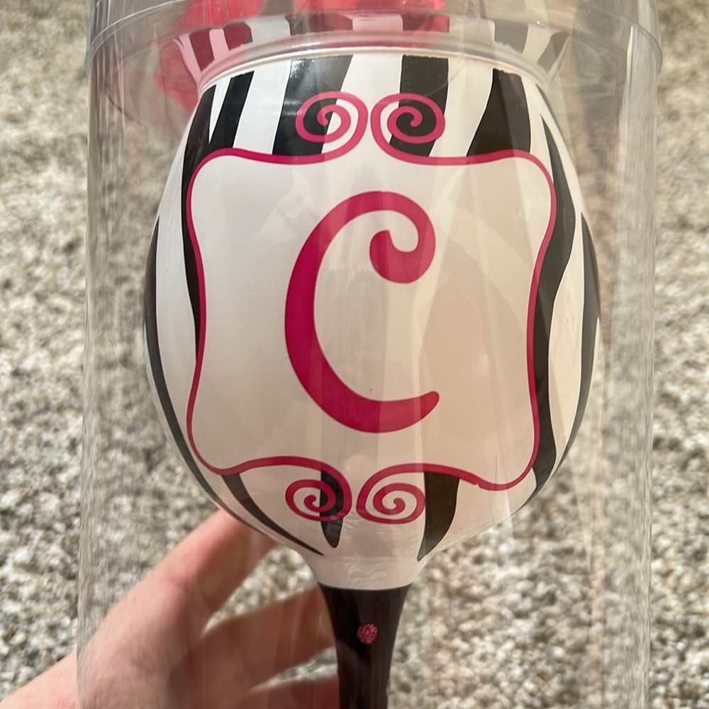 *NWT* Mud Pie Hand-Painted Zebra Initial Wine Glass